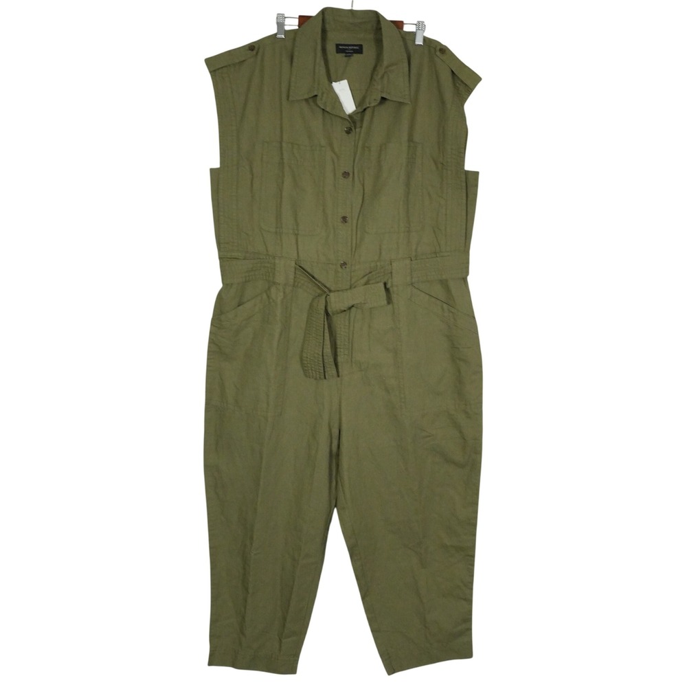Banana Republic Mens XXL Olive Green‎ Cotton Linen Utility Jumpsuit 580841-00-1